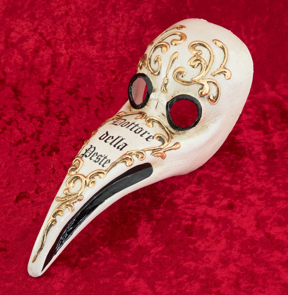 Masque Miniature Médecin de la Peste Blanc et Or – Artisanat Authentique de Venise