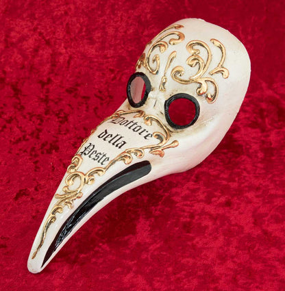 Masque Miniature Médecin de la Peste Blanc et Or – Artisanat Authentique de Venise