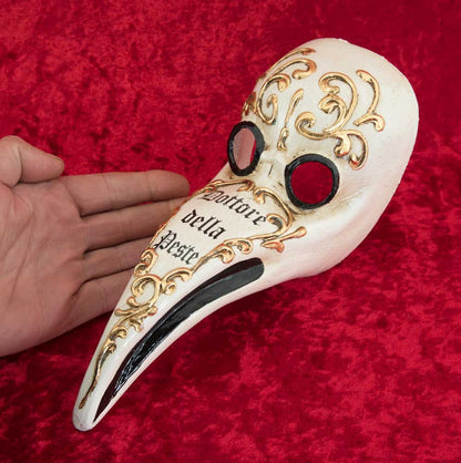 Masque Miniature Médecin de la Peste Blanc et Or – Artisanat Authentique de Venise