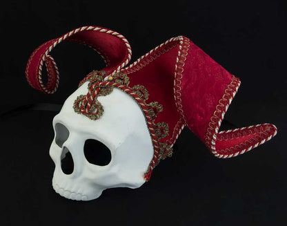 Masque Tête de Mort aux 2 Pointes Rouges – Artisanat Authentique de Venise