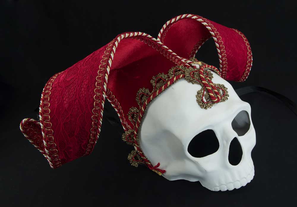 Masque Tête de Mort aux 2 Pointes Rouges – Artisanat Authentique de Venise