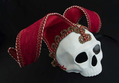 Masque Tête de Mort aux 2 Pointes Rouges – Artisanat Authentique de Venise