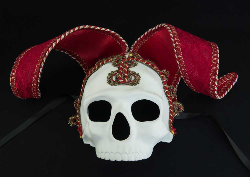 Masque Tête de Mort aux 2 Pointes Rouges – Artisanat Authentique de Venise