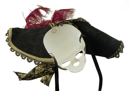 Masque Pirate Tête de Mort avec Chapeau et Plumes – Artisanat Authentique de Venise