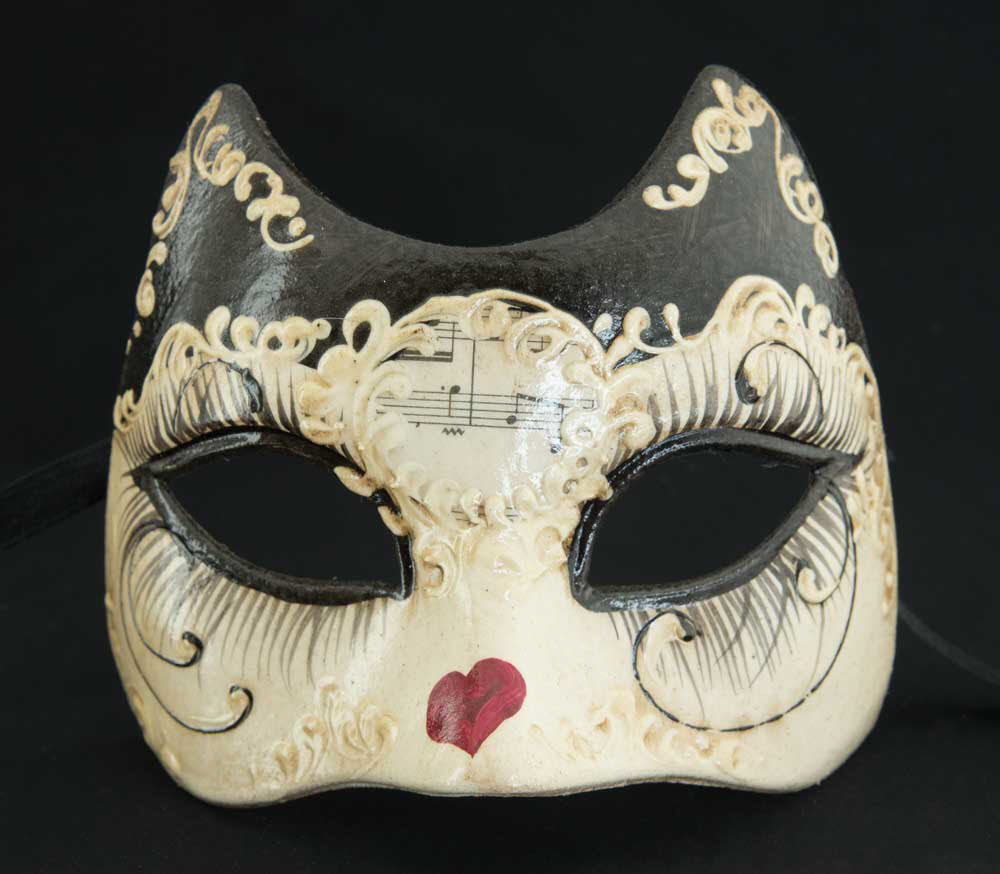 Masque Vénitien Chat Noir et son Cœur pour Petit Visage – Artisanat Authentique de Venise