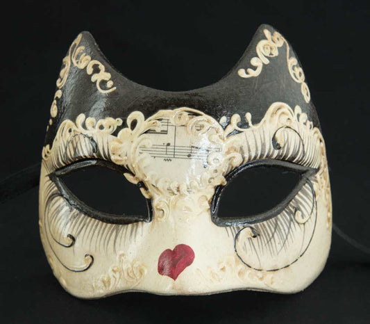 Masque Vénitien Chat Noir et son Cœur pour Petit Visage – Artisanat Authentique de Venise