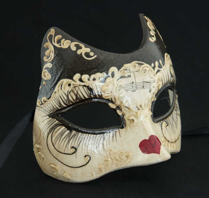 Masque Vénitien Chat Noir et son Cœur pour Petit Visage – Artisanat Authentique de Venise
