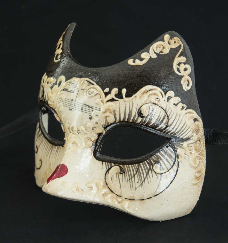 Masque Vénitien Chat Noir et son Cœur pour Petit Visage – Artisanat Authentique de Venise