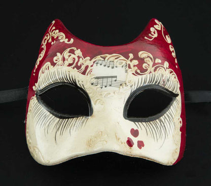 Masque Vénitien Chat Rouge et son Cœur pour Petit Visage – Artisanat Authentique de Venise