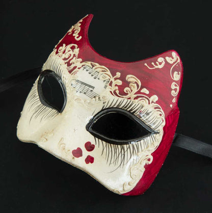 Masque Vénitien Chat Rouge et son Cœur pour Petit Visage – Artisanat Authentique de Venise
