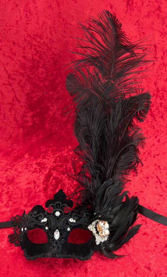 Masque Colombine Dentelle de Burano Noir et Strass – Artisanat Authentique de Venise