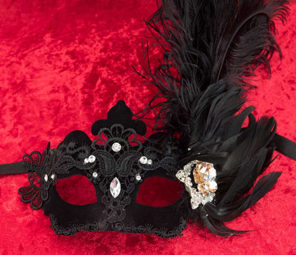 Masque Colombine Dentelle de Burano Noir et Strass – Artisanat Authentique de Venise