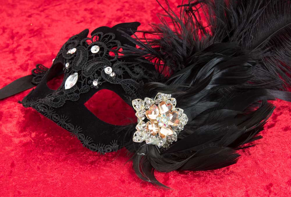 Masque Colombine Dentelle de Burano Noir et Strass – Artisanat Authentique de Venise