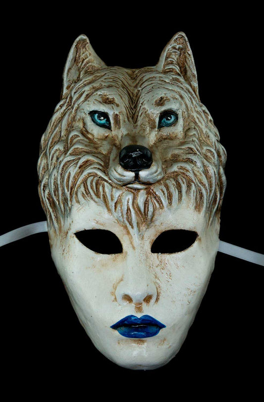 Masque Vénitien La Femme Louve et le Loup en Papier Mâché – Artisanat Authentique de Venise