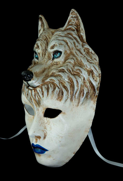 Masque Vénitien La Femme Louve et le Loup en Papier Mâché – Artisanat Authentique de Venise