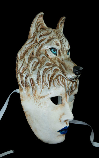 Masque Vénitien La Femme Louve et le Loup en Papier Mâché – Artisanat Authentique de Venise