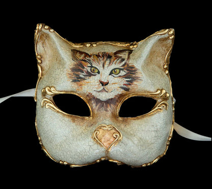 Masque de Venise de Collection Chat Angora – Artisanat Authentique de Venise
