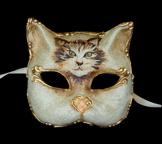 Masque de Venise de Collection Chat Angora – Artisanat Authentique de Venise