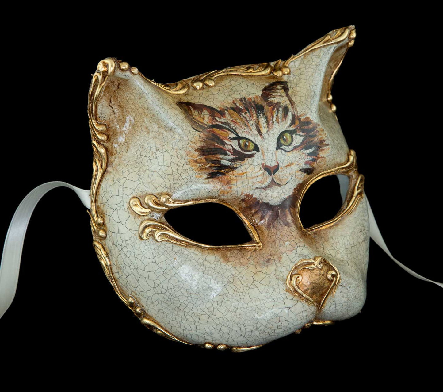 Masque de Venise de Collection Chat Angora – Artisanat Authentique de Venise