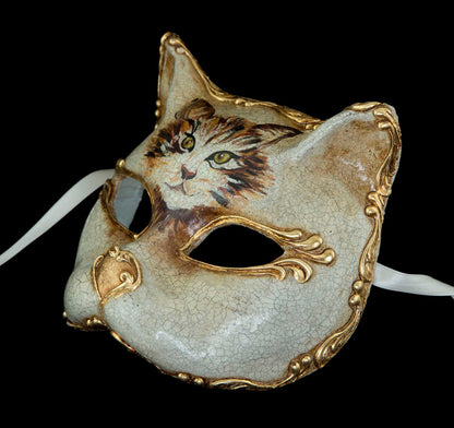 Masque de Venise de Collection Chat Angora – Artisanat Authentique de Venise