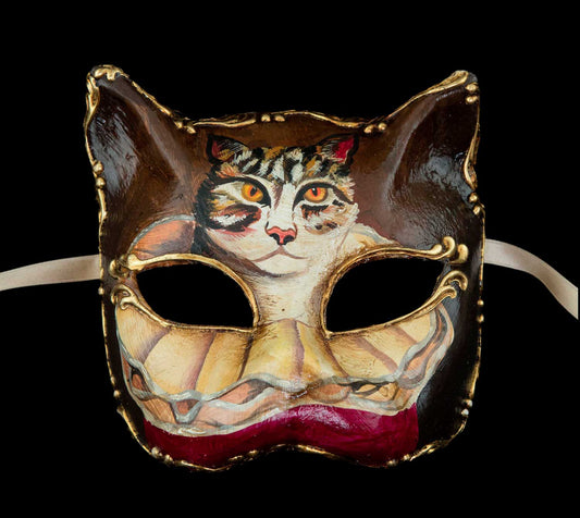 Masque de Venise de Collection Chat et Masque Marron – Artisanat Authentique de Venise