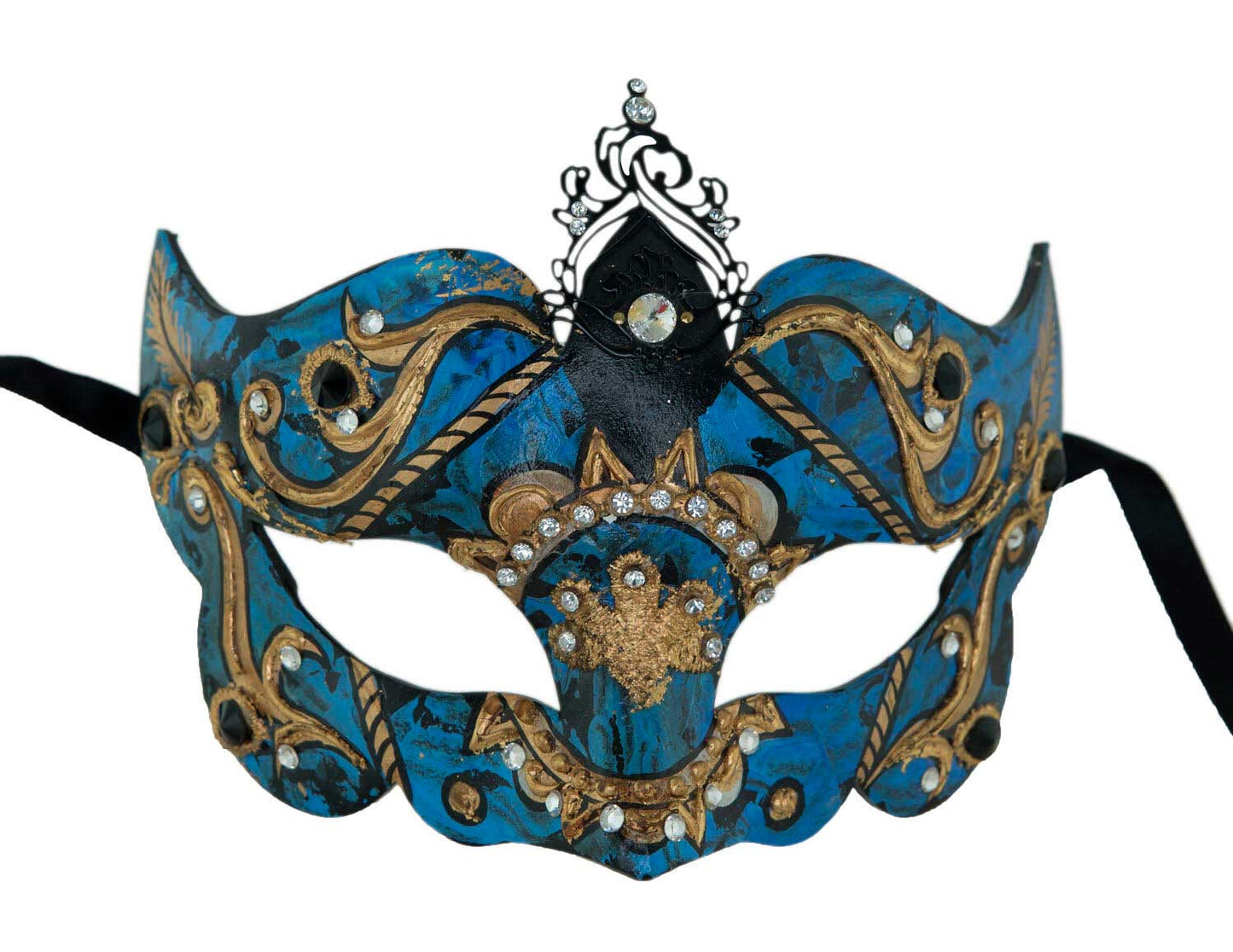 Masque de Venise Colombine Bleu et Doré – Artisanat Authentique de Venise