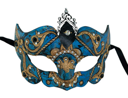 Masque de Venise Colombine Bleu et Doré – Artisanat Authentique de Venise