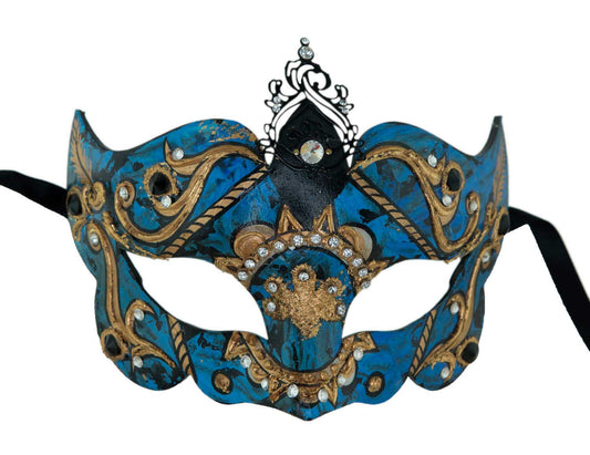 Masque de Venise Colombine Bleu et Doré – Artisanat Authentique de Venise