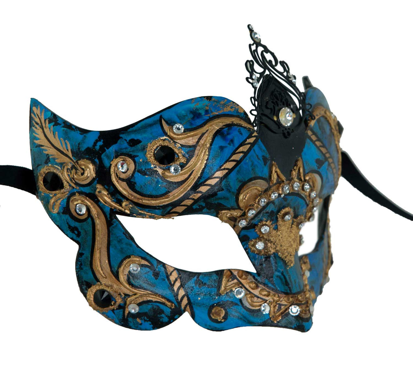 Masque de Venise Colombine Bleu et Doré – Artisanat Authentique de Venise