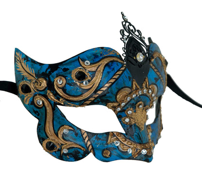 Masque de Venise Colombine Bleu et Doré – Artisanat Authentique de Venise