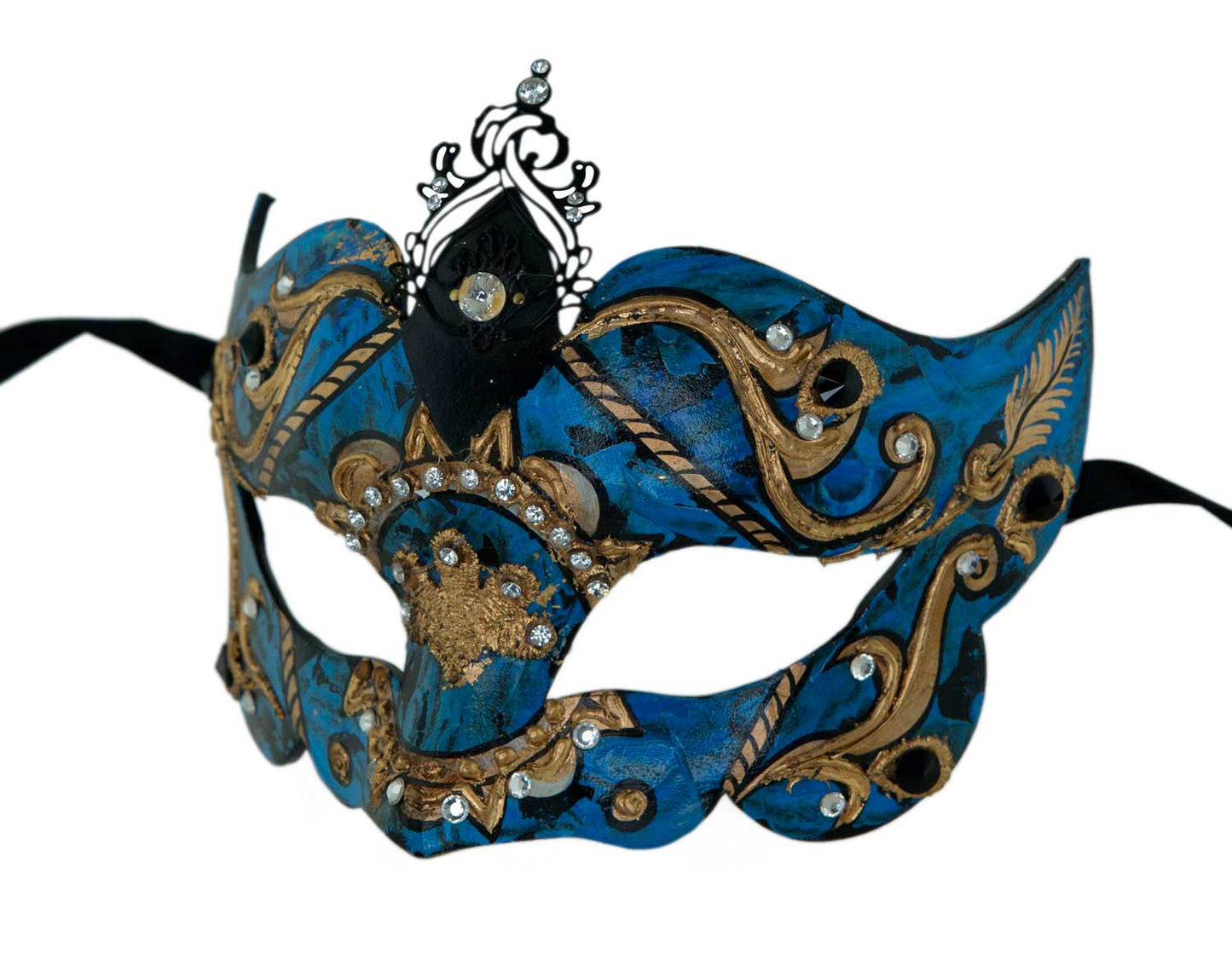 Masque de Venise Colombine Bleu et Doré – Artisanat Authentique de Venise