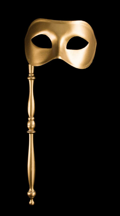 Masque Vénitien Colombine Gold Shiny avec Bâton Doré mat – Artisanat Authentique de Venise