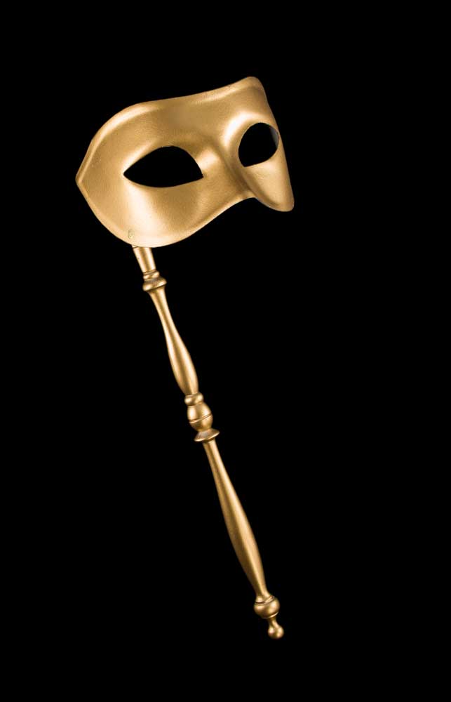 Masque Vénitien Colombine Gold Shiny avec Bâton Doré – Artisanat Authentique de Venise