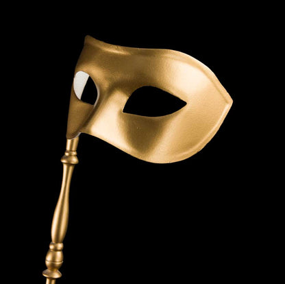 Masque Vénitien Colombine Gold Shiny avec Bâton Doré mat – Artisanat Authentique de Venise