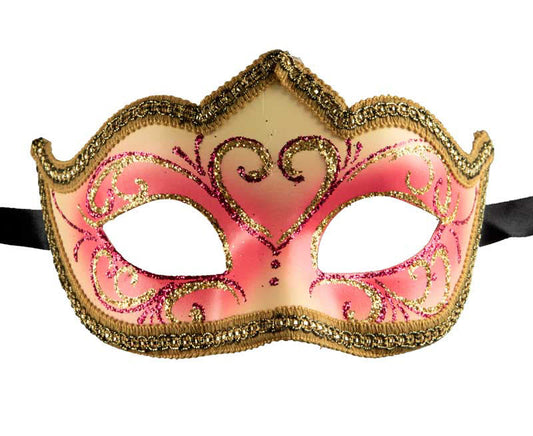 Masque Colombine Rose Pastel et Doré à Pointe – Artisanat Authentique de Venise