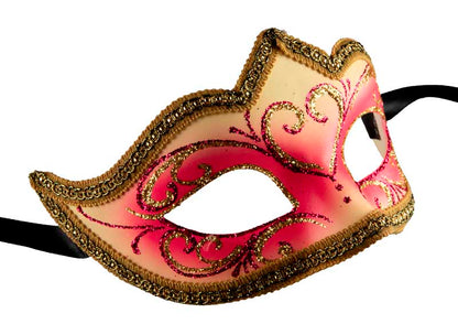 Masque Colombine Rose et Doré à Pointe – Artisanat Authentique de Venise