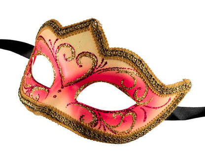 Masque Colombine Rose et Doré à Pointe – Artisanat Authentique de Venise