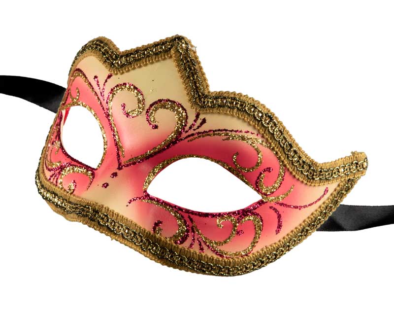 Masque Colombine Rose Pastel et Doré à Pointe – Artisanat Authentique de Venise