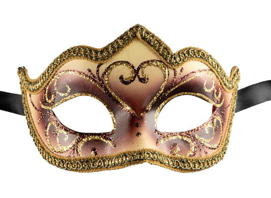 Masque Colombine Marron et Doré à Pointe – Artisanat Authentique de Venise