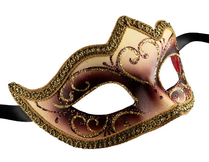 Masque Colombine Marron et Doré à Pointe – Artisanat Authentique de Venise
