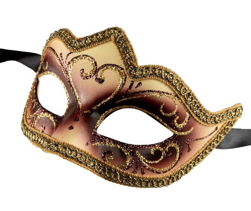 Masque Colombine Marron et Doré à Pointe – Artisanat Authentique de Venise