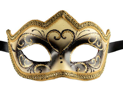 Masque Colombine Noir et Doré à Pointe – Artisanat Authentique de Venise