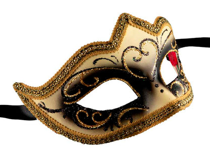 Masque Colombine Noir et Doré à Pointe – Artisanat Authentique de Venise