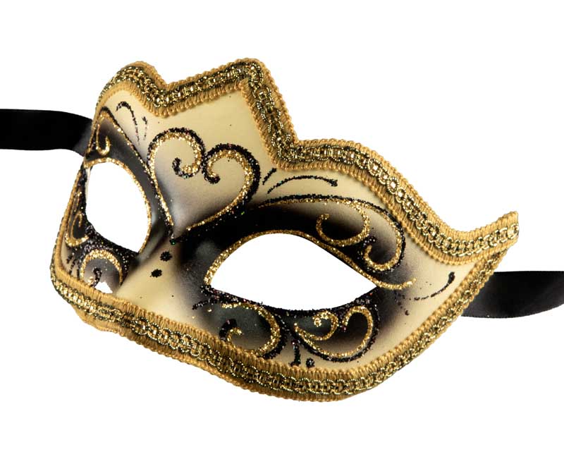 Masque Colombine Noir et Doré à Pointe – Artisanat Authentique de Venise