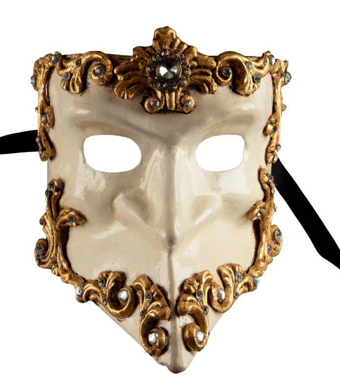 Masque Vénitien Bauta Baroque Doré et Blanc – Artisanat Authentique de Venise