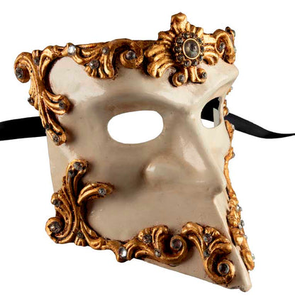 Masque Vénitien Bauta Baroque Doré et Blanc – Artisanat Authentique de Venise