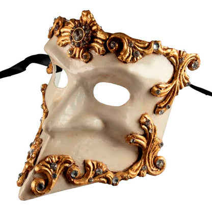 Masque Vénitien Bauta Baroque Doré et Blanc – Artisanat Authentique de Venise