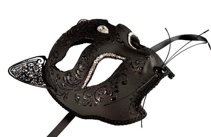 Masque Chat Vénitien Noir – Artisanat Authentique de Venise