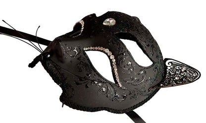 Masque Chat Vénitien Noir – Artisanat Authentique de Venise