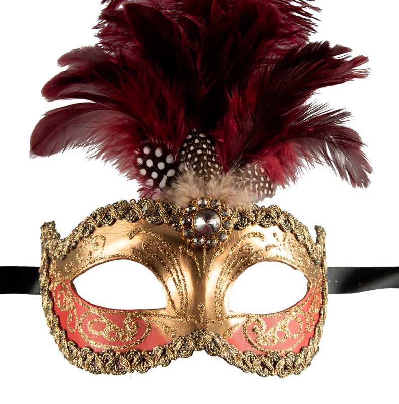 Masque Colombine Rouge Bordeaux – Artisanat Authentique de Venise